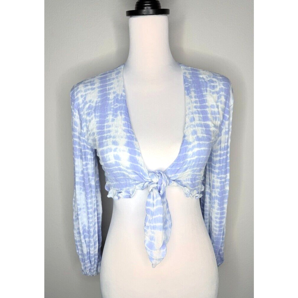 REVOLVE Majorelle Tie Dye Wrap Babydoll Y2K Wrap Longsleeve Sz S Blue V Neck - Picture 2 of 9